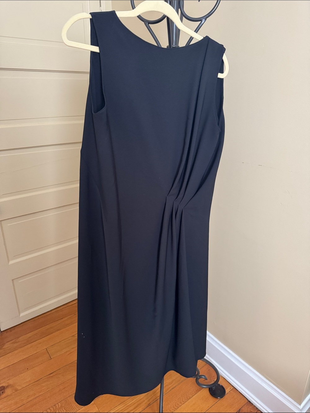 Sleeveless Midi Dress in Black with Side Drape